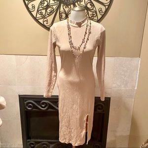 Bebe Ribbed Mock Turtleneck Midi Bodycon Dress S